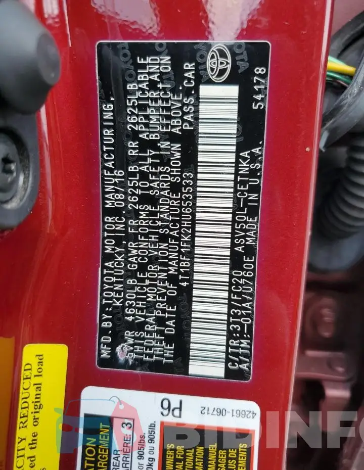 4T1BF1FK2HU653533 Photo# 12