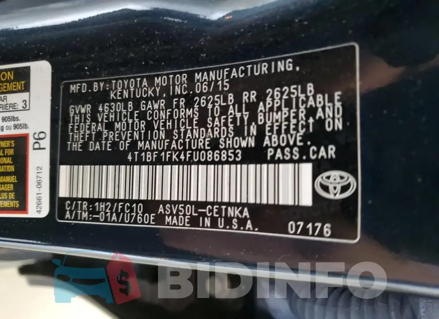 4T1BF1FK4FU086853 Photo# 12