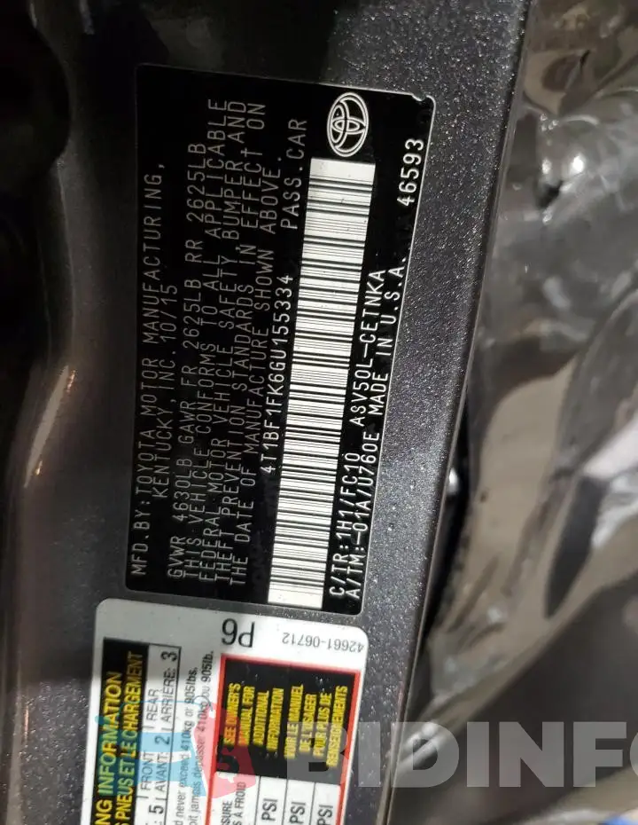 4T1BF1FK6GU155334 Photo# 12