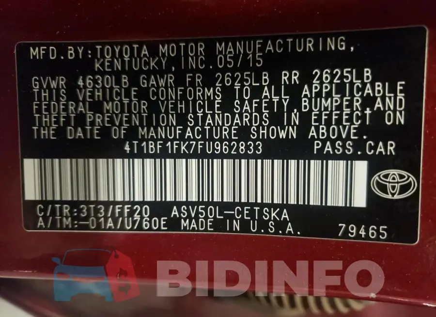 4T1BF1FK7FU962833 Photo# 12