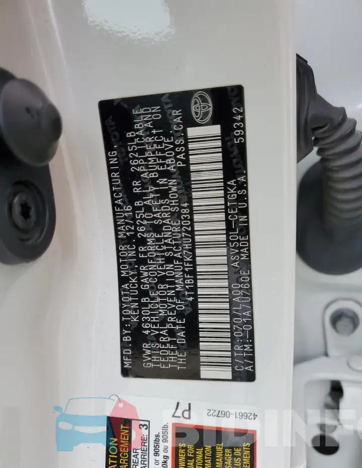 4T1BF1FK7HU720384 Photo# 12