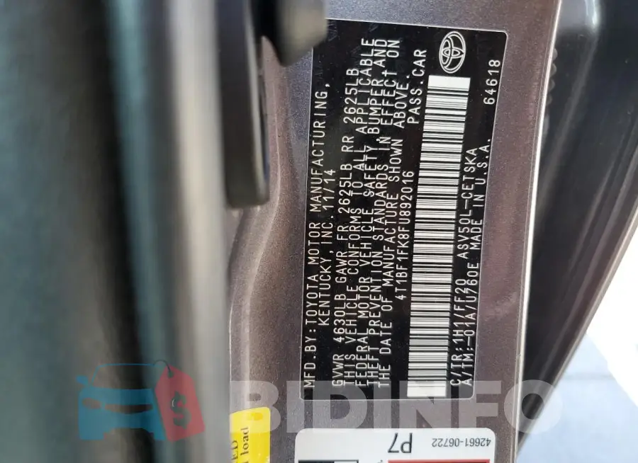 4T1BF1FK8FU892016 Photo# 12