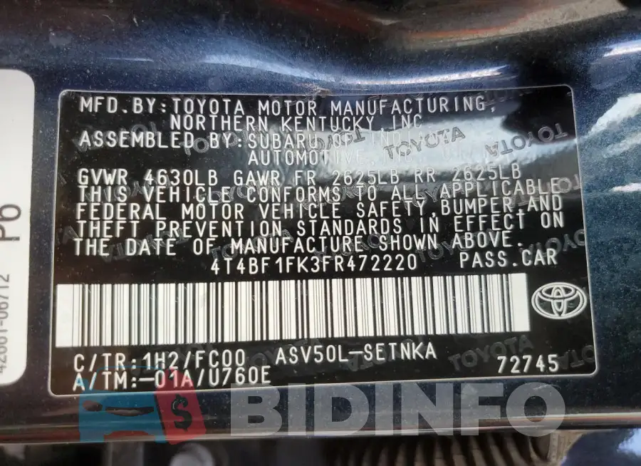 4T4BF1FK3FR472220 Photo# 13