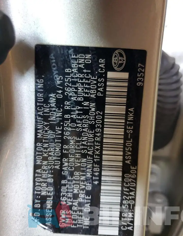 4T4BF1FKXFR493002 Photo# 12
