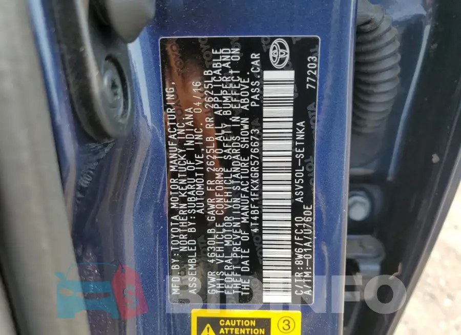 4T4BF1FKXGR576673 Photo# 12