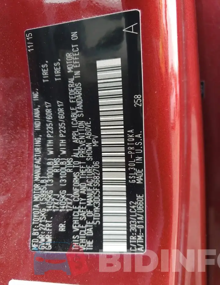 5TDYK3DC5FS682706 Photo# 13