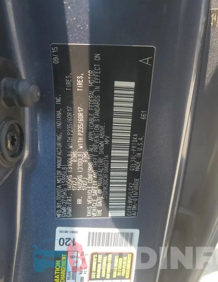 5TDYK3DCXFS660314 Photo# 13