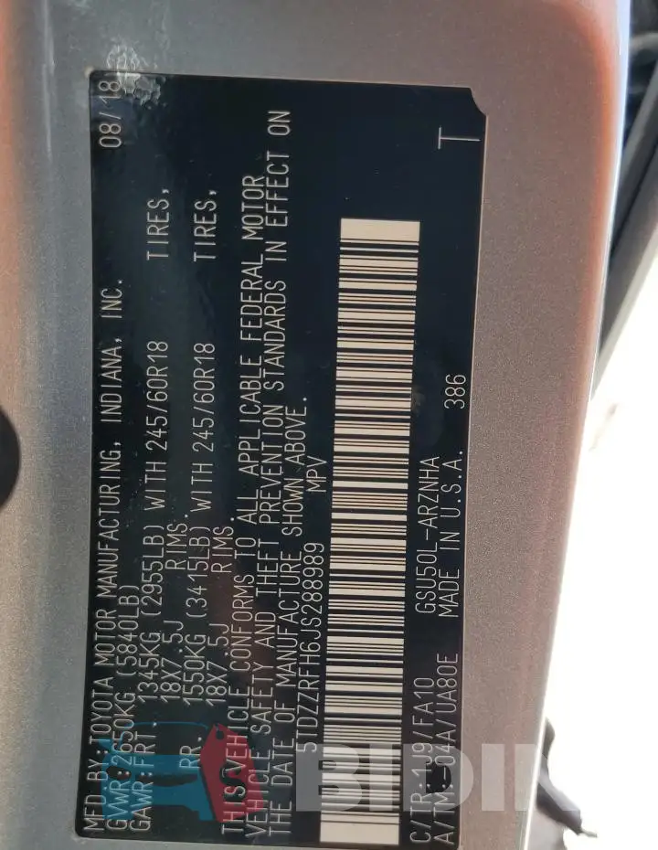 5TDZZRFH6JS288989 Photo# 14