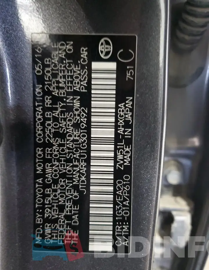 JTDKARFU1G3019492 Photo# 12