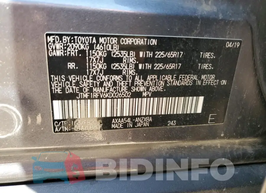 JTMF1RFV6KD026502 Photo# 13