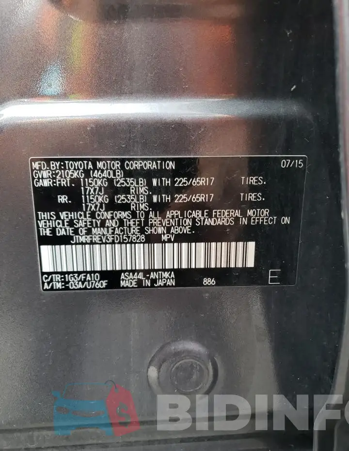 JTMRFREV3FD157828 Photo# 13