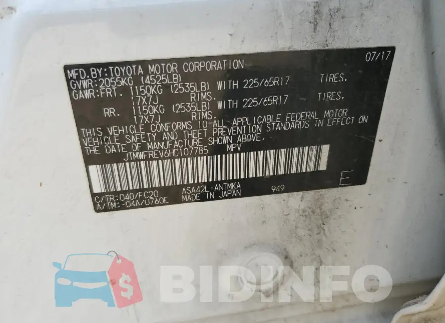 JTMWFREV6HD107785 Photo# 13