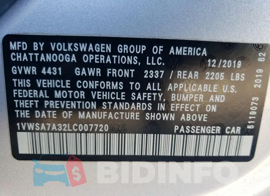 1VWSA7A32LC007720 Photo# 12