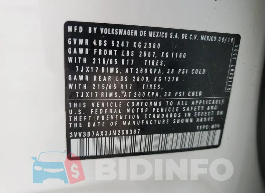 3VV3B7AX3JM208367 Photo# 13