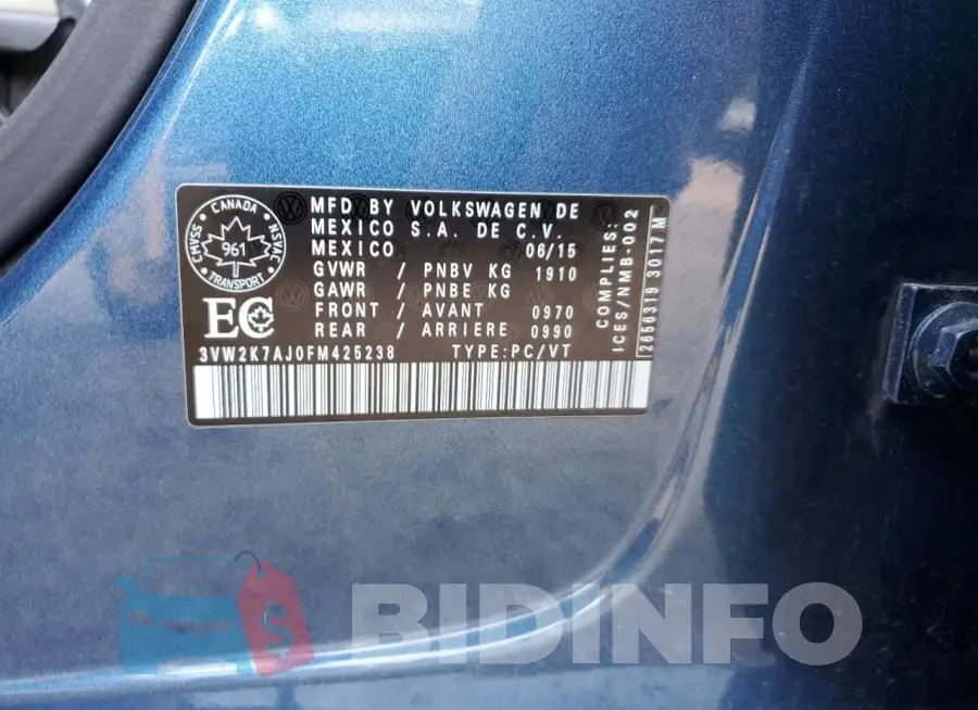 3VW2K7AJ0FM425238 Photo# 12