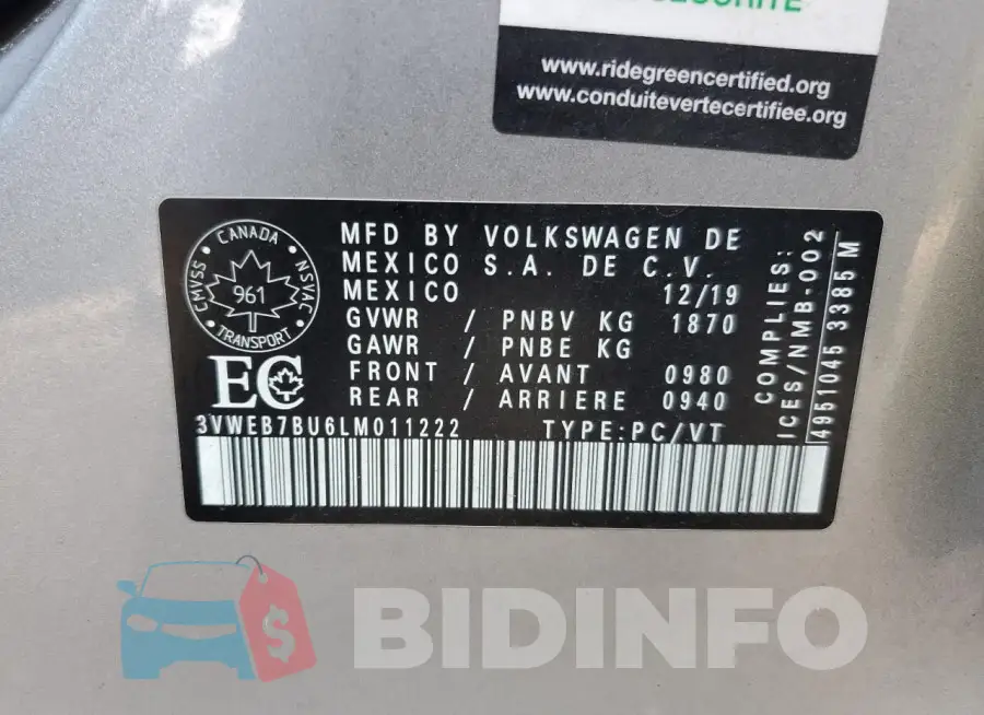 3VWEB7BU6LM011222 Photo# 13