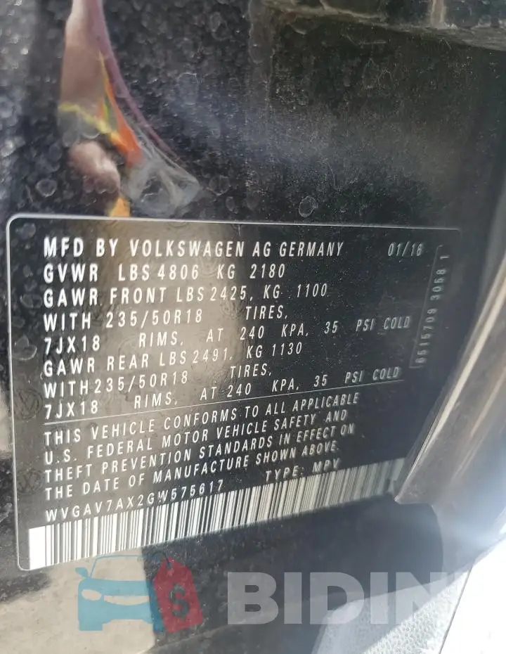 WVGAV7AX2GW575617 Photo# 13