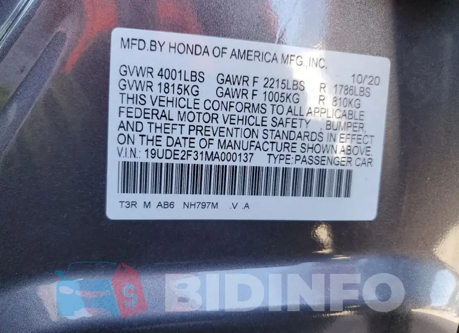 19UDE2F31MA000137 Photo# 13