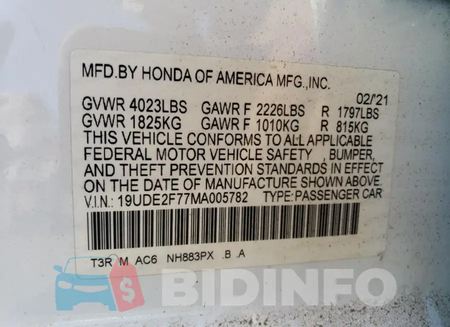 19UDE2F77MA005782 Photo# 13