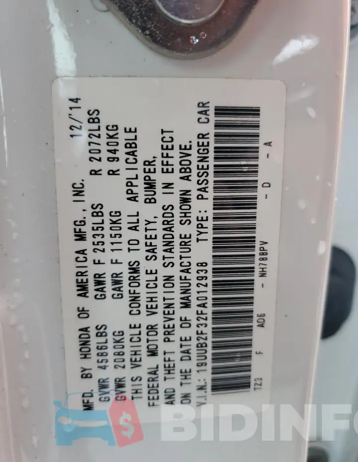 19UUB2F32FA012938 Photo# 12
