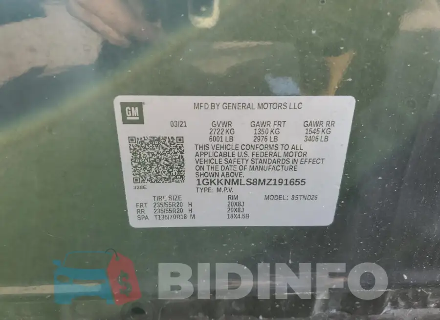 1GKKNMLS8MZ191655 Photo# 13