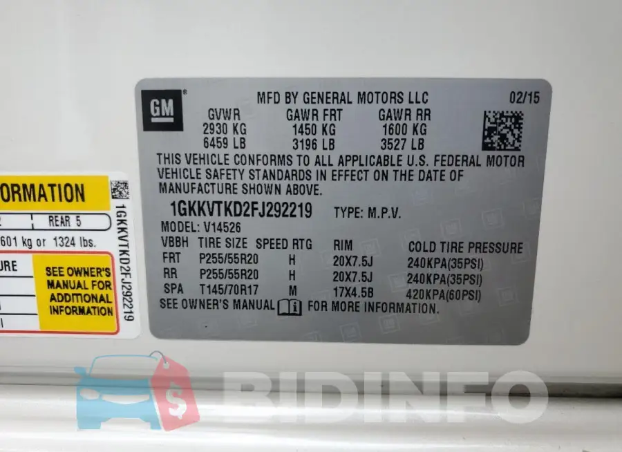 1GKKVTKD2FJ292219 Photo# 13