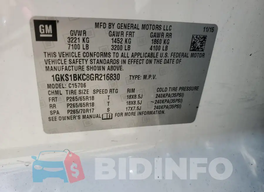 1GKS1BKC8GR216830 Photo# 13