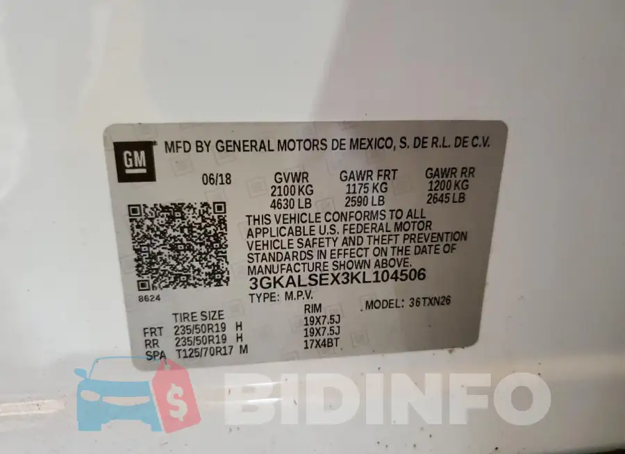 3GKALSEX3KL104506 Photo# 12
