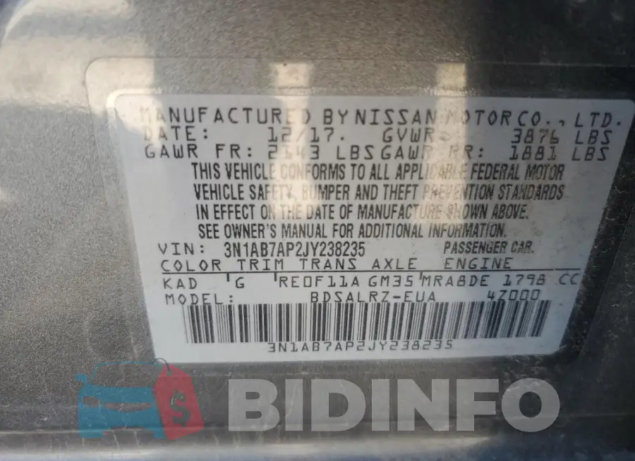 3N1AB7AP2JY238235 Photo# 12