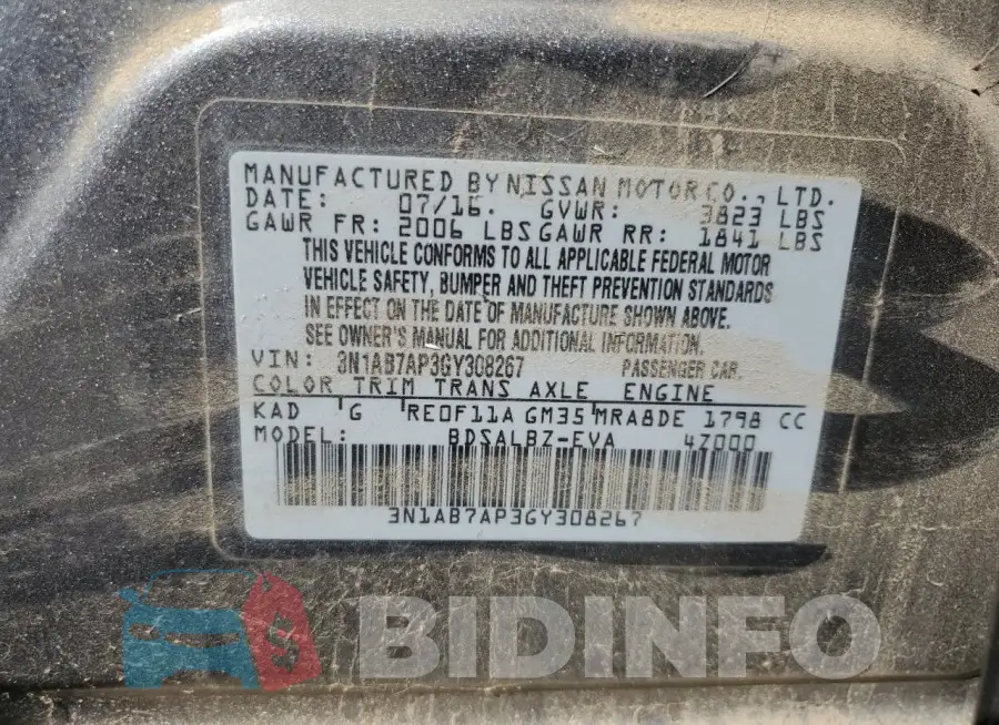3N1AB7AP3GY308267 Photo# 12