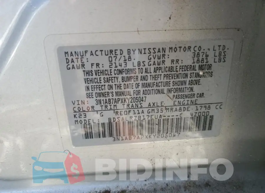 3N1AB7APXKY205047 Photo# 12