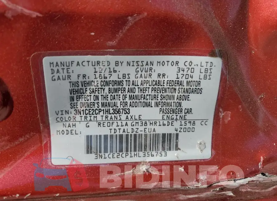 3N1CE2CP1HL356753 Photo# 13