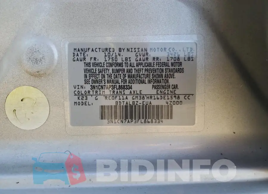 3N1CN7AP3FL868334 Photo# 12
