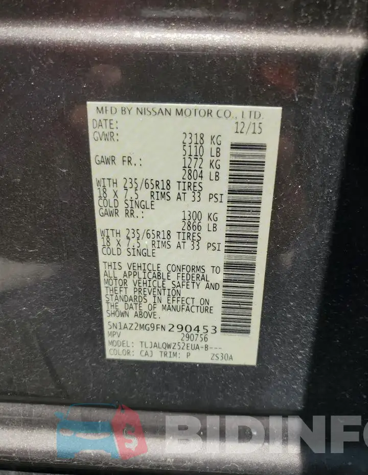 5N1AZ2MG9FN290453 Photo# 13