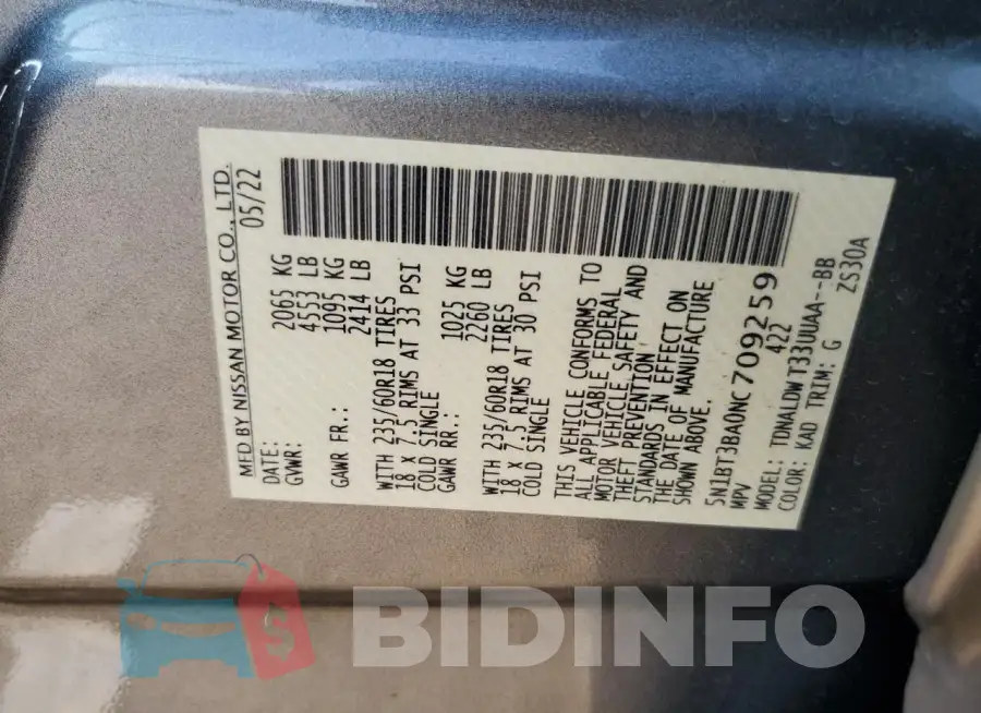 5N1BT3BA0NC709259 Photo# 14