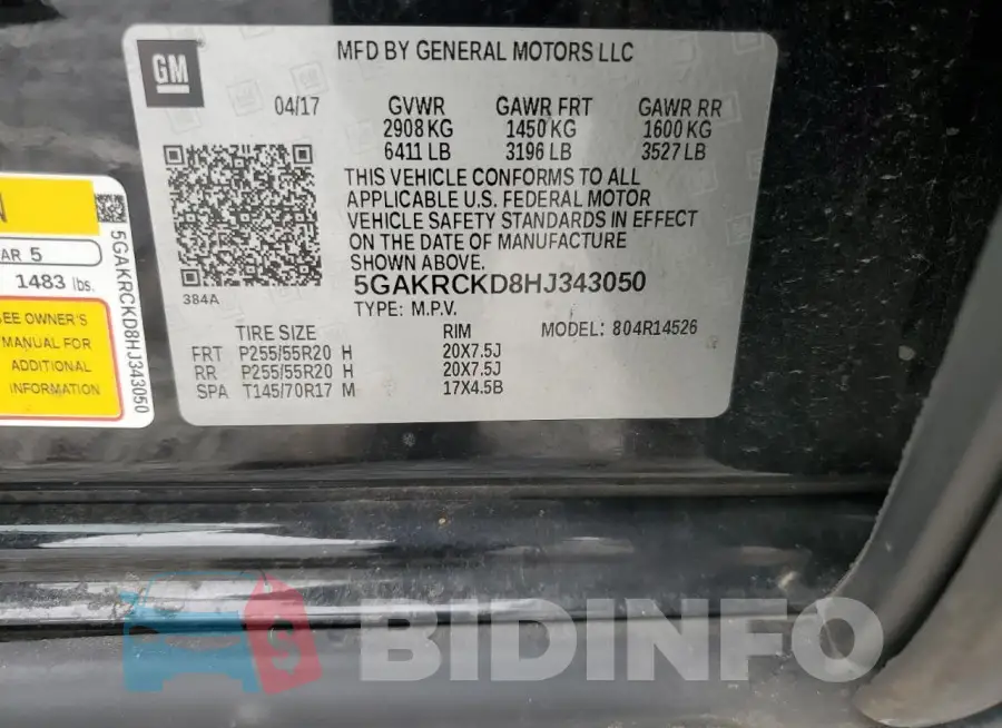 5GAKRCKD8HJ343050 Photo# 10