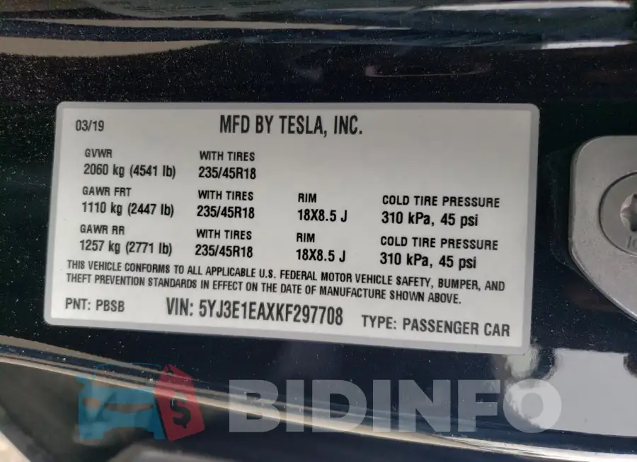 5YJ3E1EAXKF297708 Photo# 12