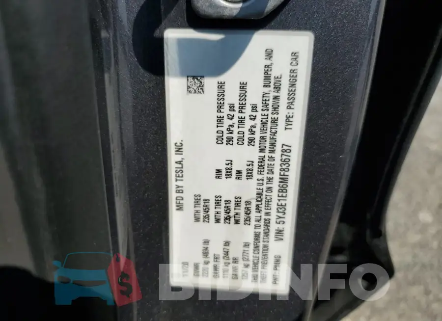 5YJ3E1EB6MF836787 Photo# 13