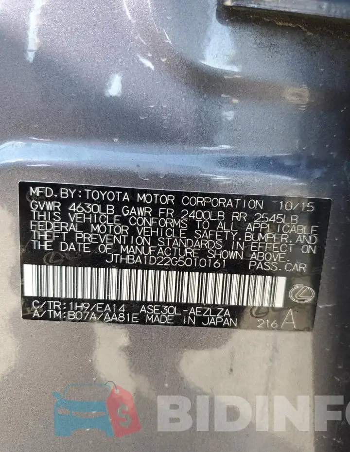 JTHBA1D22G5010161 Photo# 12