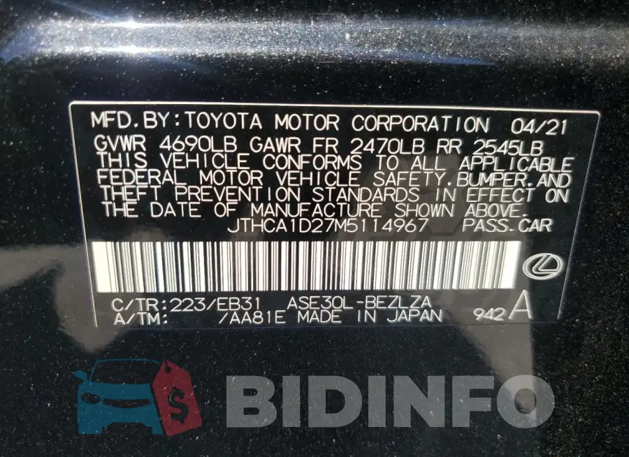 JTHCA1D27M5114967 Photo# 12