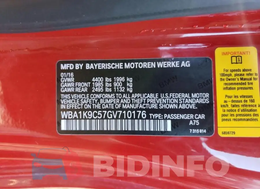 WBA1K9C57GV710176 Photo# 10