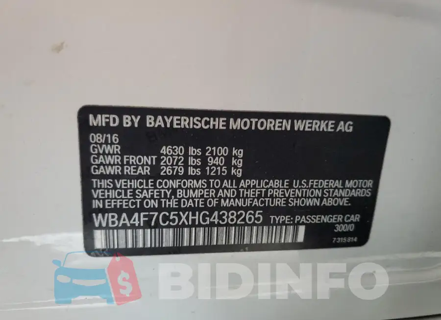 WBA4F7C5XHG438265 Photo# 12