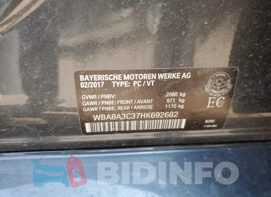 WBA8A3C37HK692682 Photo# 12
