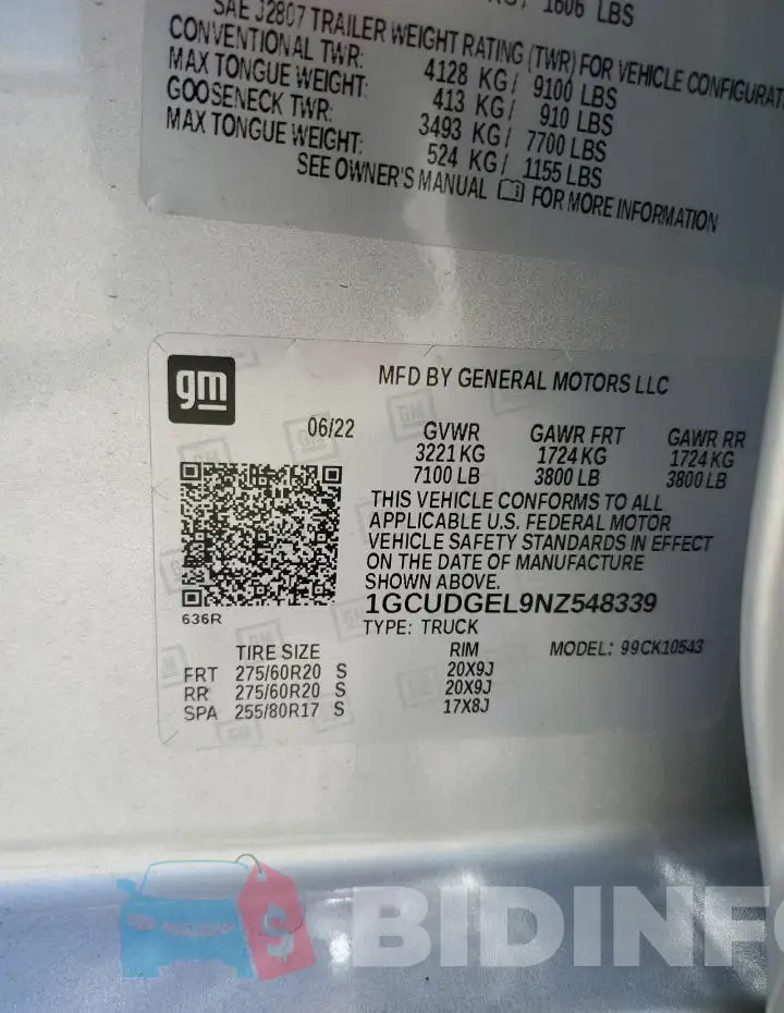 1GCUDGEL9NZ548339 Photo# 13