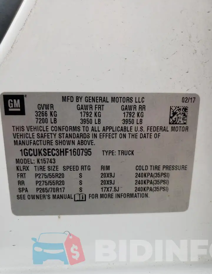 1GCUKSEC3HF160795 Photo# 12