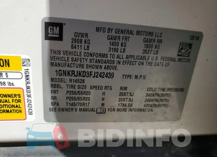 1GNKRJKD3FJ242439 Photo# 13