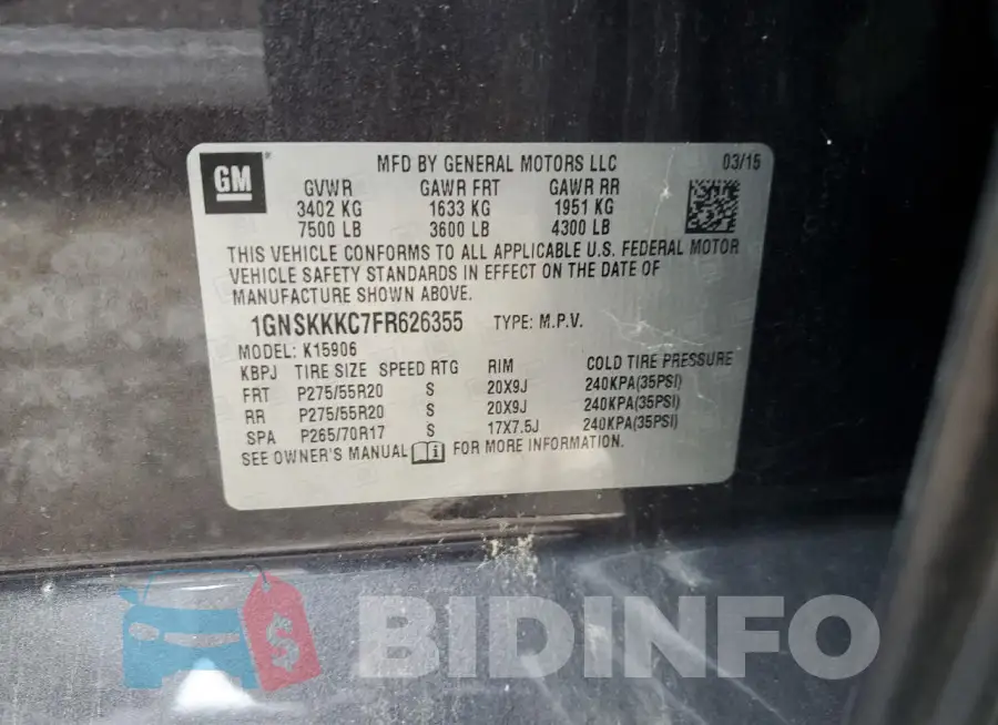 1GNSKKKC7FR626355 Photo# 12