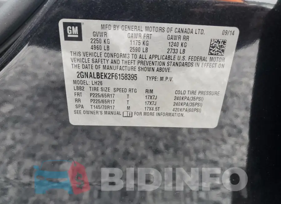 2GNALBEK2F6158395 Photo# 14
