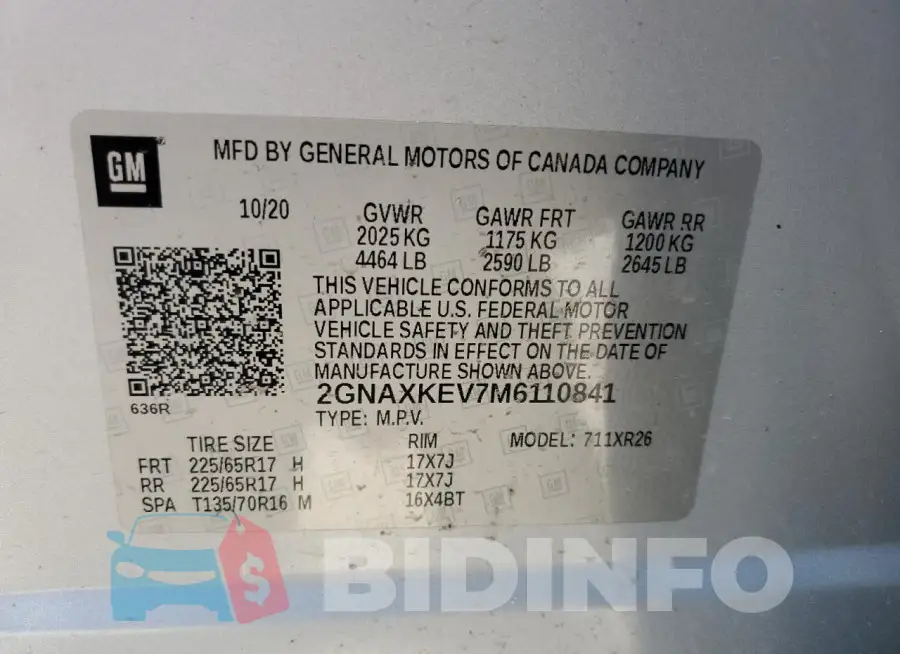 2GNAXKEV7M6110841 Photo# 13