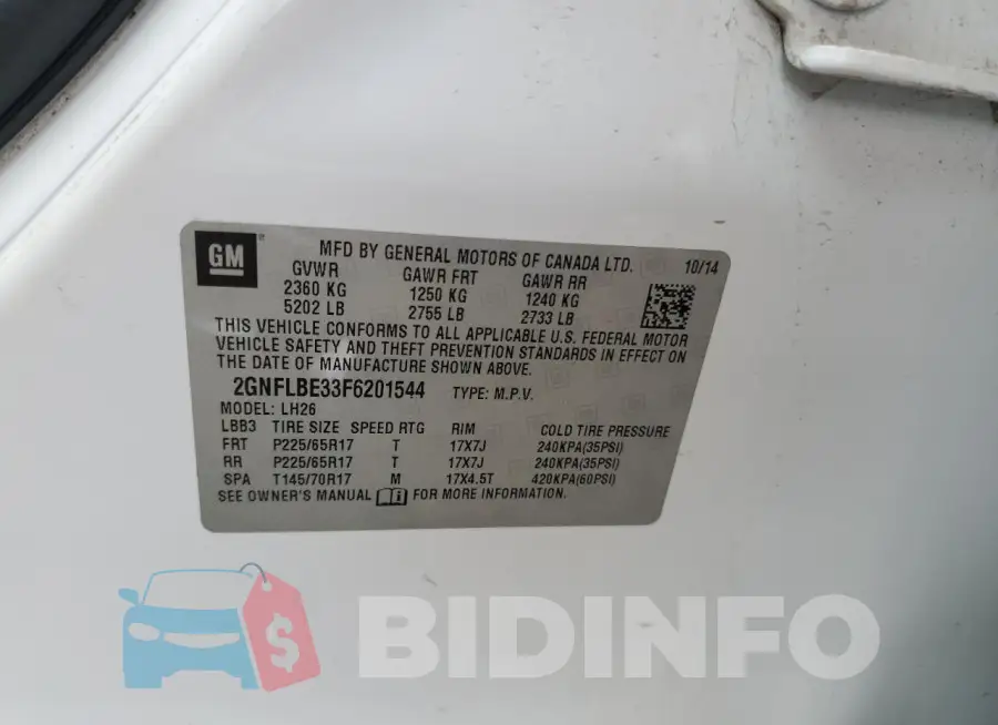 2GNFLBE33F6201544 Photo# 13